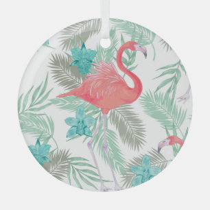 Ornement En Verre Flamant rose, orchidée : motif vintage romantique.
