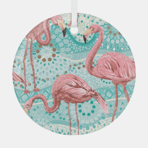 Ornement En Verre Flamant rose Tropical : Papier peint Floral Vintag