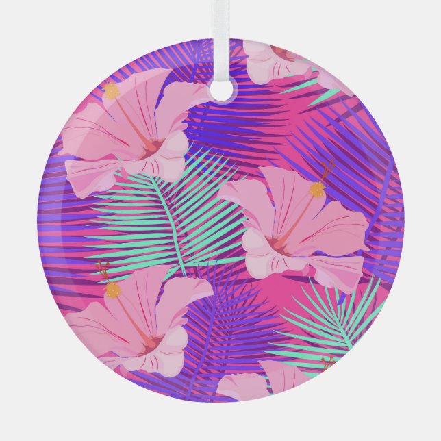 Ornement En Verre Flamants roses exotiques : Vintage rose tropical. (Recto)