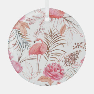 Ornement En Verre Flamingo rose, motif d'aquarelle de pivoine.