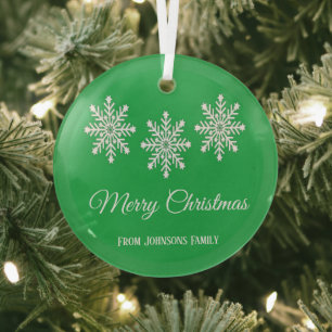 Ornement En Verre Flèches de neige de Noël blanc Joyeux Noël vert