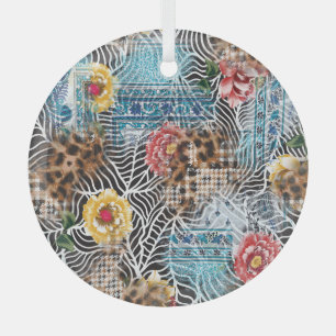 Ornement En Verre Fleur d'aquarelle transparente, motif texturé.