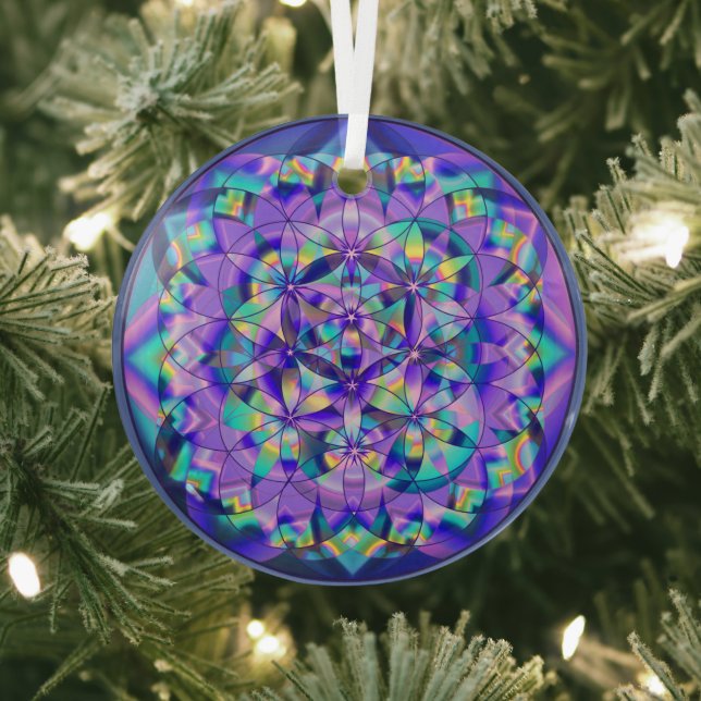 Ornement En Verre Fleur de vie bleu~ (Insitu)