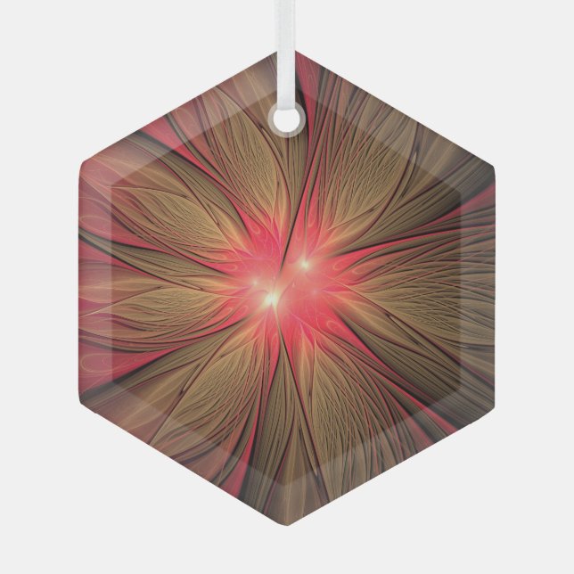 Ornement En Verre Fleur fractale de fansy rouge (Recto)