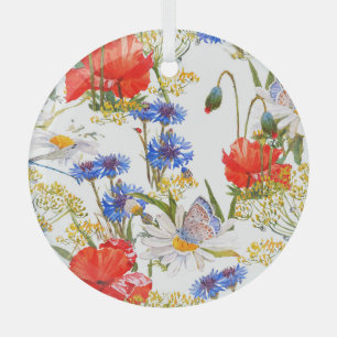 Ornement En Verre Fleur sauvage : couleur bleu foncé bleu clair