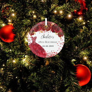 Ornement En Verre Fleurs de robe rouge anniversaire blanc