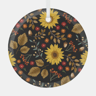 Ornement En Verre Fleurs de soleil d'automne : Arrière - plan noir d