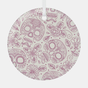 Ornement En Verre Fleurs du crâne : Fête Mexicaine Sans Seamless.