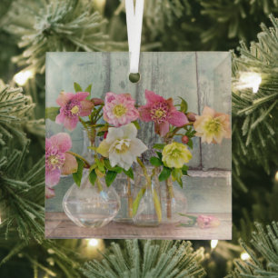 Ornement En Verre Fleurs   Hellebores dans Vases
