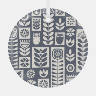 Ornement En Verre Flore scandinave : Blanc, Bleu, Minimaliste.