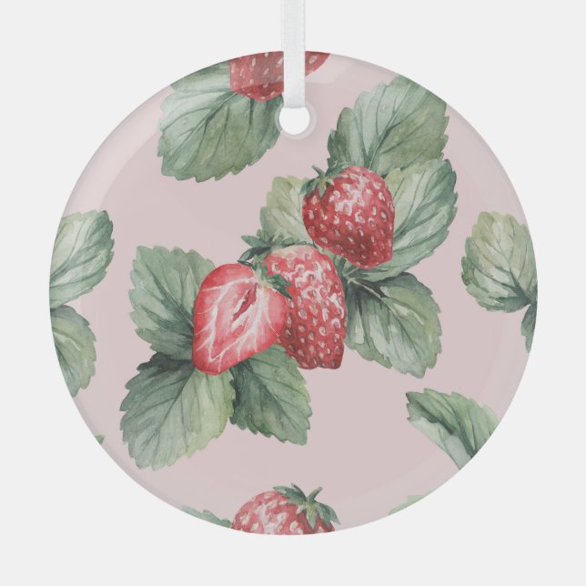 Ornement En Verre Fraises mûres d'été : Aquarelle rose (Recto)
