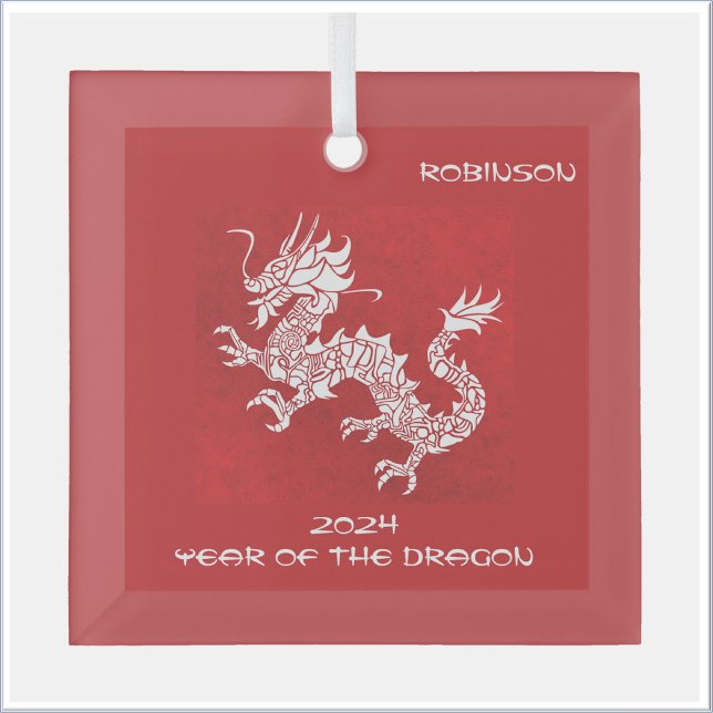 Ornement En Verre Frapper l'année rouge et blanche du dragon (Créateur téléchargé)
