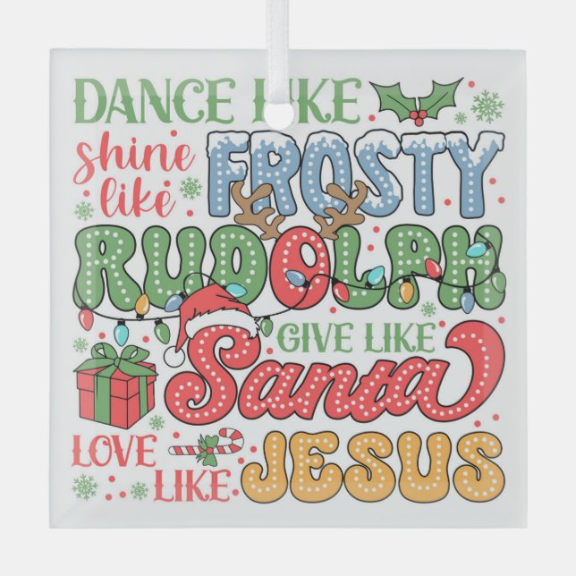 Ornement En Verre Frosty, Rudolph, Père Noël et Jésus (Recto)