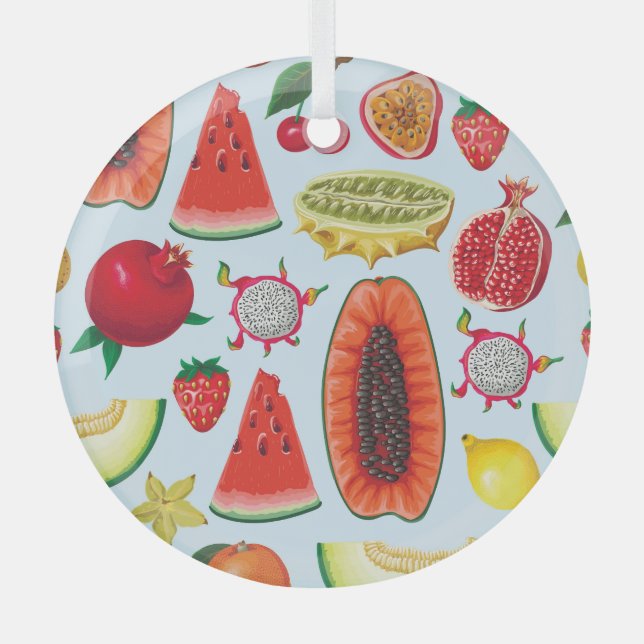 Ornement En Verre Fruits Exotiques : Imprimé tendance sans couture. (Recto)