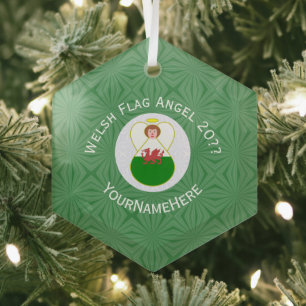 Ornement En Verre Gallois Drapeau Angel Noël Vert Blanc
