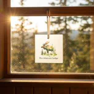 Ornement En Verre Garde-mémoire rustique de cabane de forêt d'élan à