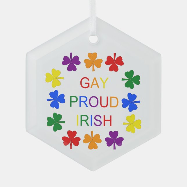 Ornement En Verre Gay Fier Irlandais LGBT Rainbow Shamrocks (Recto)