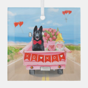 Ornement En Verre German Shepherd Dog Valentine's Day Truck Hearts