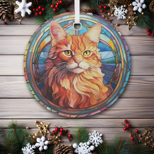 Ornement En Verre Gingembre Chat Mosaic Tiré