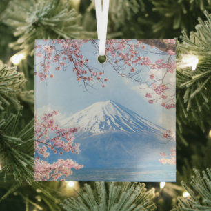 Ornement En Verre Glace et neige Cherry Blossoms Mt. Fuji Japon