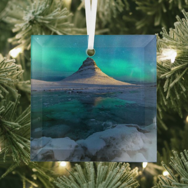 Ornement En Verre Glace et neige | Kirkjufell Mountain, Islande (Insitu)