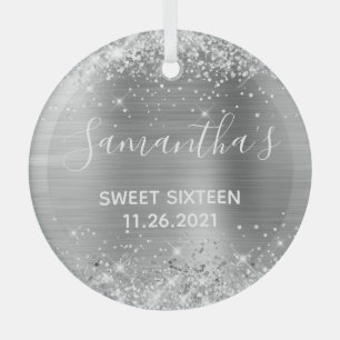 Ornement En Verre Glitterie Silver Foil Sweet 16