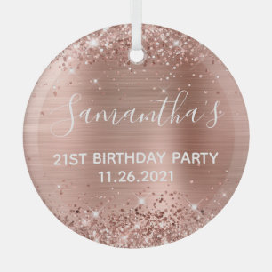 Ornement En Verre Glittery Rose Gold Foil 21e fête d'anniversaire