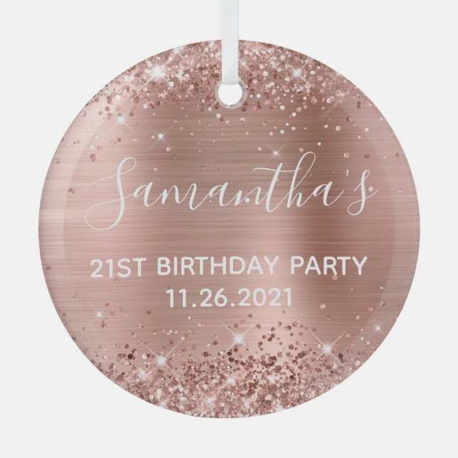 Ornement En Verre Glittery Rose Gold Foil 21e fête d'anniversaire (Recto)