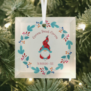 Ornement En Verre Gnome Sweet Gnome Elf Floral Wreath Whimssamusant