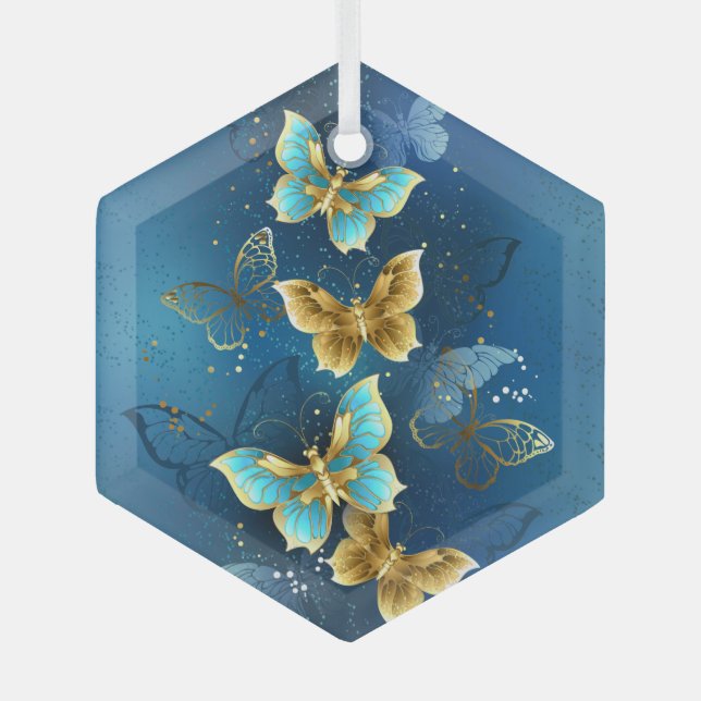 Ornement En Verre Golden butterflies (Recto)