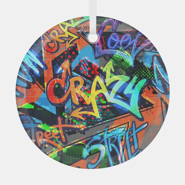 Ornement En Verre Graffiti lumineux, design graphique urbain. (Recto)