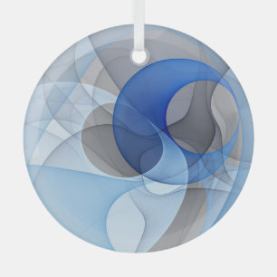 Ornement En Verre Graphique d'art fractal gris bleu Abstrait moderne