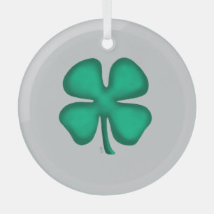 Ornement en verre gris Trèfle irlandais à 4 feuill
