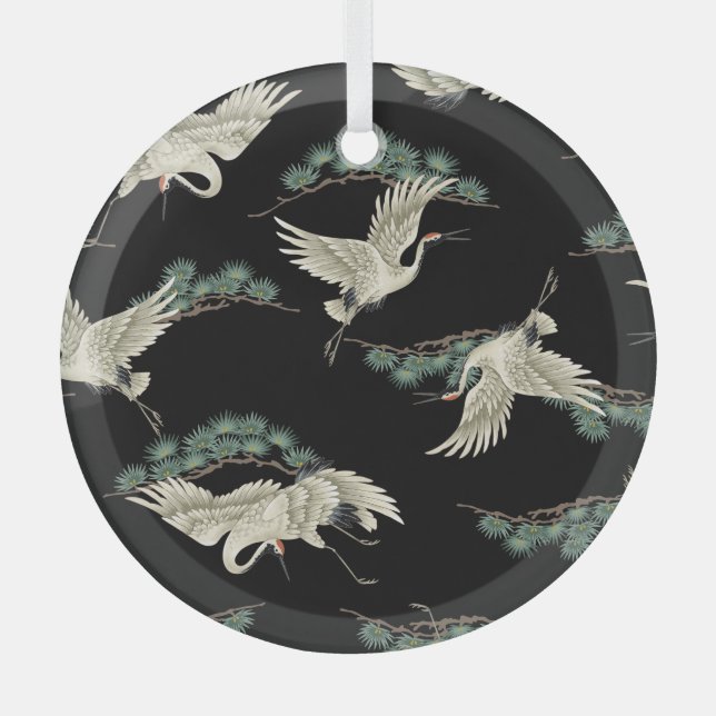 Ornement En Verre Grue japonaise élégante : représentation artistiqu (Recto)