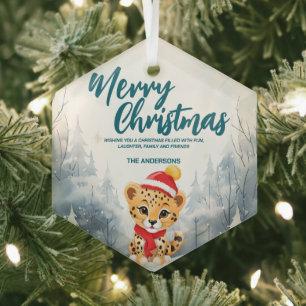 Ornement En Verre Guépard drôle Joyeux Noël arbre neige Fête de fin 