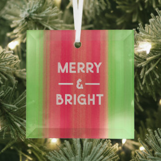 Ornement En Verre Hand Painted Merry and Bright Green and Red