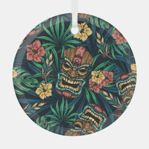 Ornement En Verre Hawaï Tiki Masque Motif tropical