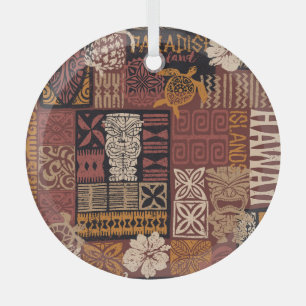 Ornement En Verre Hawaiian Tribal : Vintage Fabric Patchwork