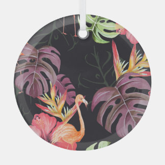 Ornement En Verre Hibiscus, Flamants roses, Aquarelle Motif tropical