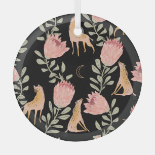 Ornement En Verre Hyena & Protea : Arrière - plan noir sans couture