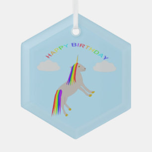 Ornement En Verre Imaginaire Anniversaire Unicorne arc-en-ciel et nu