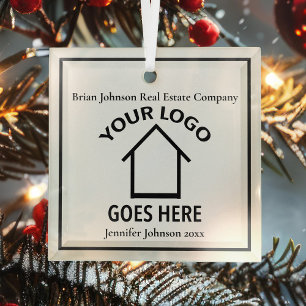 Ornement En Verre Immobilier Société Personnalisé Logo Realtor Noël