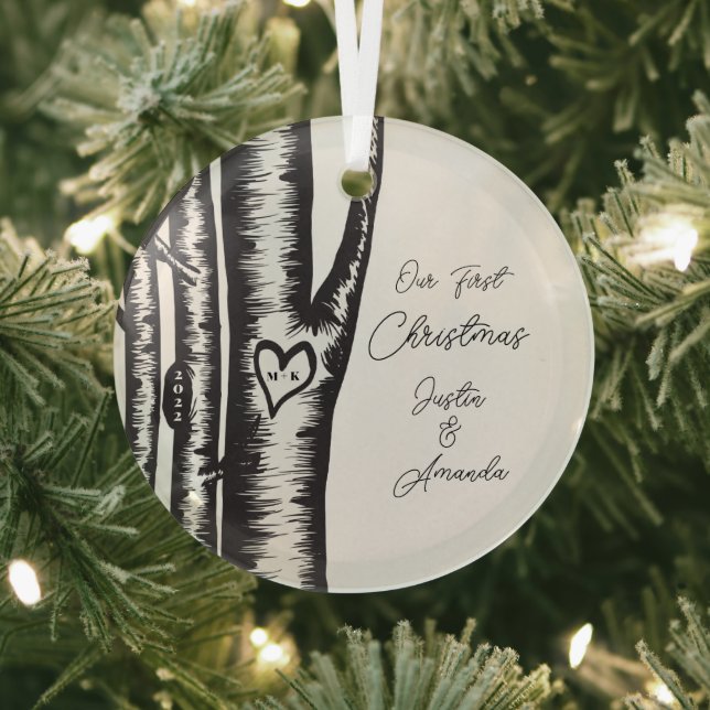 Ornement En Verre Initiales sculptées sur des couples d'arbres (Insitu)