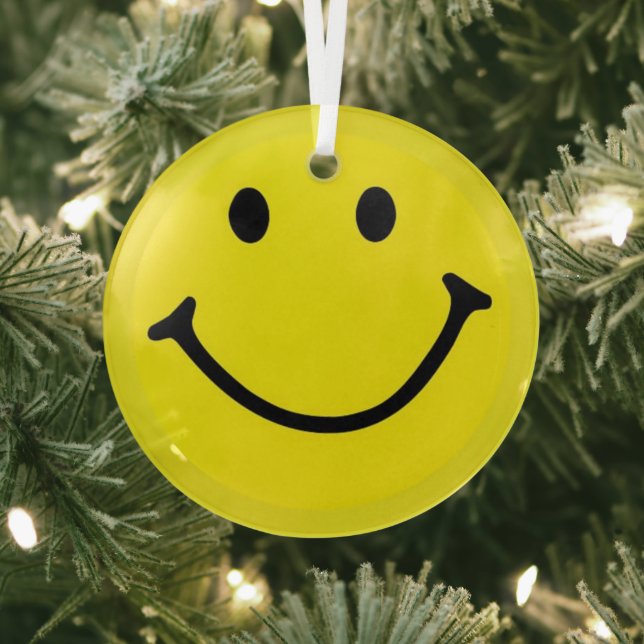 Ornement En Verre Jaune brillant et joyeux visage sourire (Insitu)