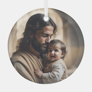 Ornement En Verre Jésus et l'enfant