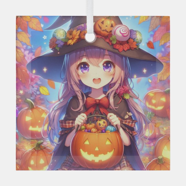 Ornement En Verre Jolie Sorcière d'Halloween Anime (Recto)