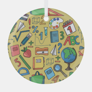Ornement En Verre Jours scolaires : Motif des fournitures Vintages