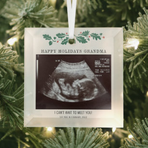 Ornement En Verre Joyeuses vacances Grossesse Ultrasound Photo Grand