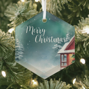 Ornement En Verre Joyeux Aquarelle sauvage Xmas Pine tree Fête