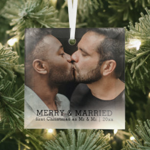 Ornement En Verre Joyeux Et Marié Noël Personnalisé